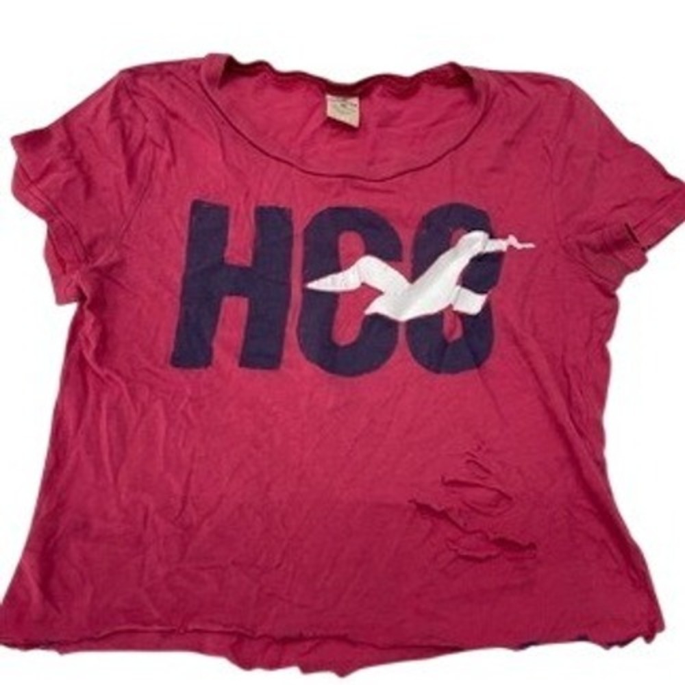 Hollister Co Woman's‎ Pink Graphic T-Shirt HCO Logo Distressed Size M